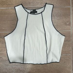 Forever 21 White Ribbed Tank Top with Black Stitching